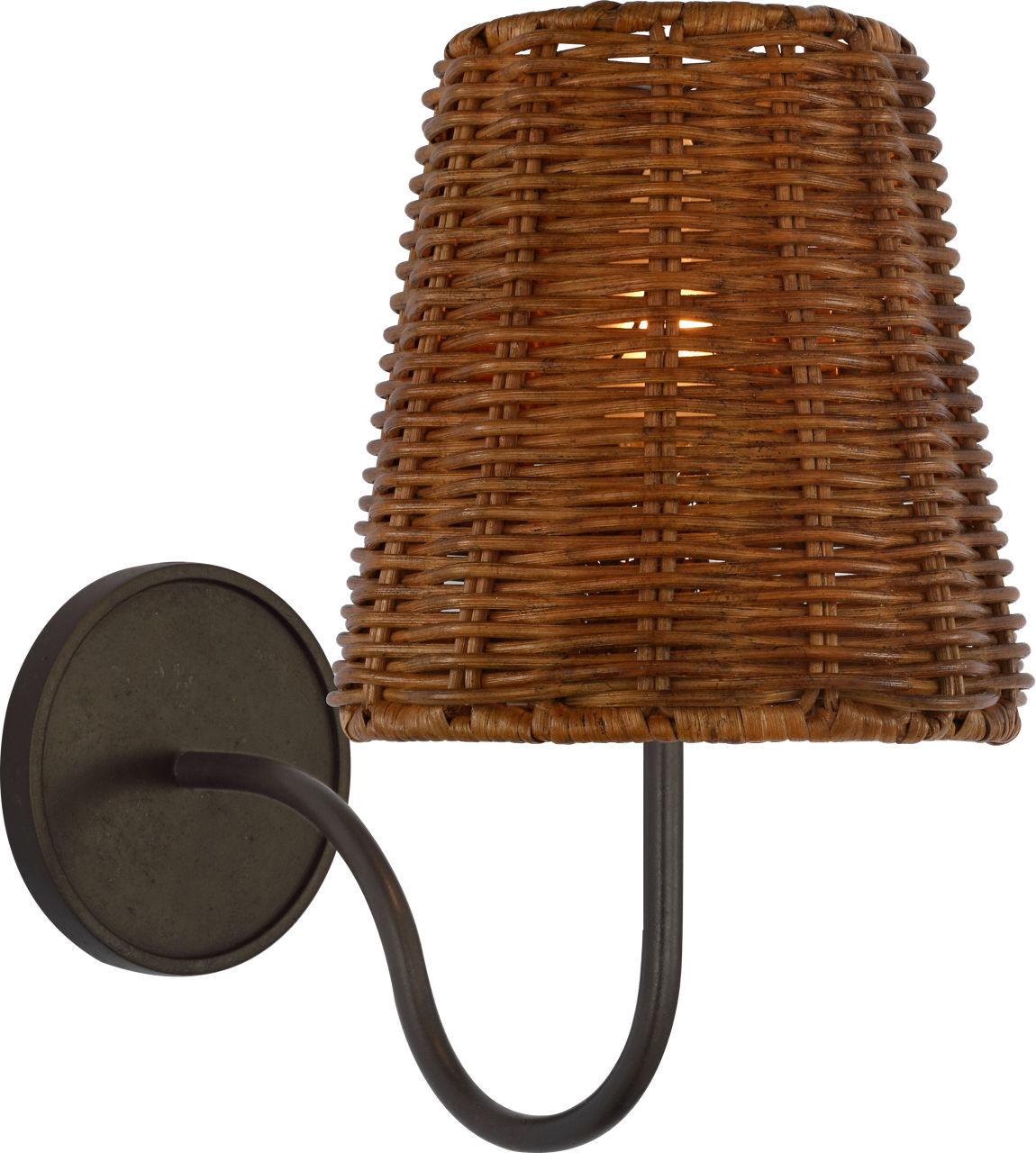 Lyndsie Small Sconce in Aged Iron with Dark Wicker Shade