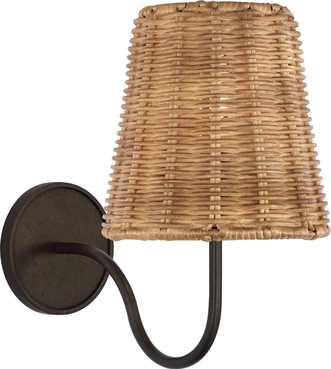 Lyndsie Small Sconce in Aged Iron with Natural Wicker Shade