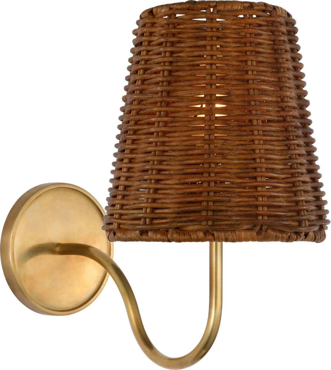 Lyndsie Small Sconce in Hand-Rubbed Antique Brass with Dark Wicker Shade