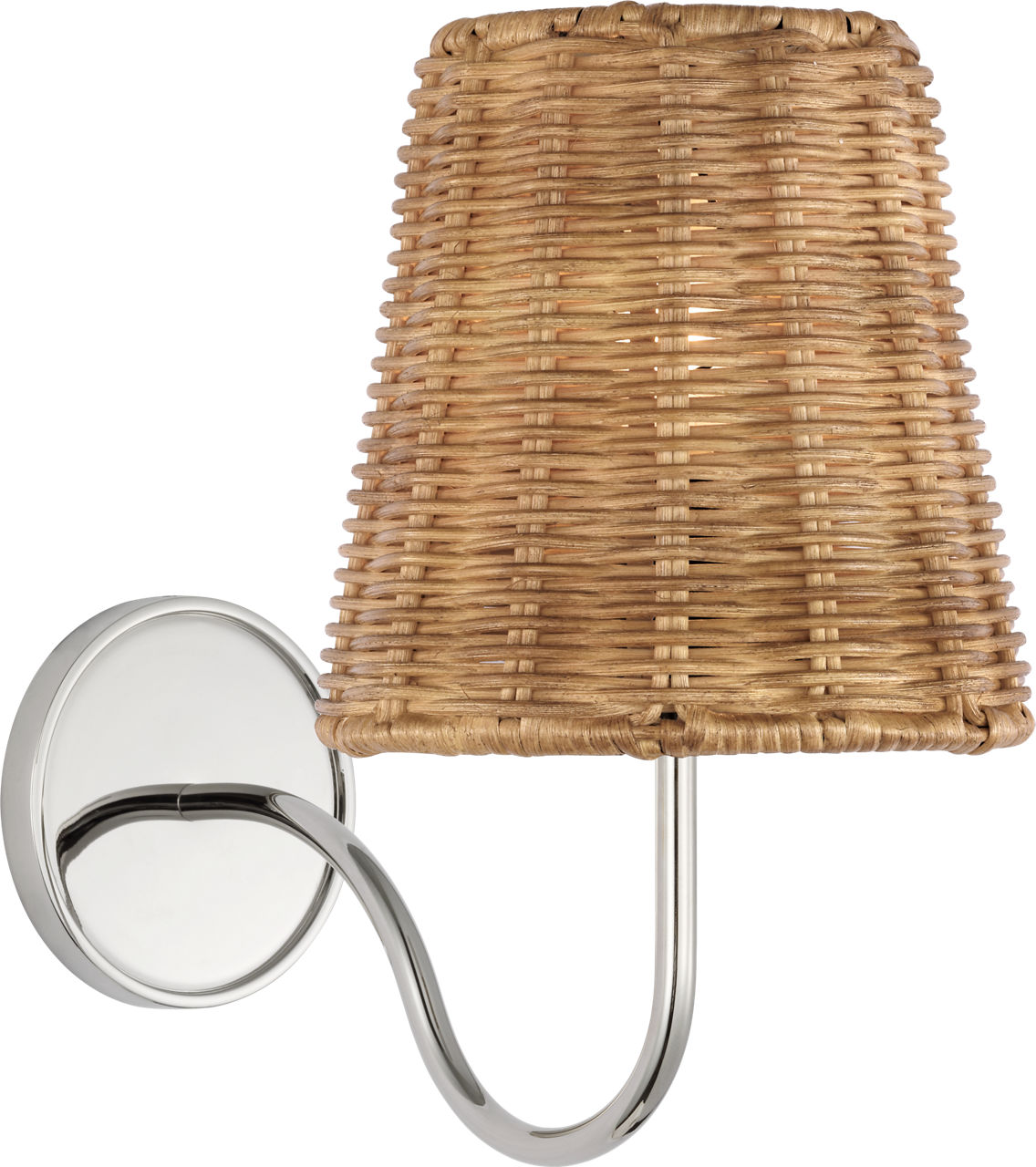 Lyndsie Small Sconce in Polished Nickel with Natural Wicker Shade