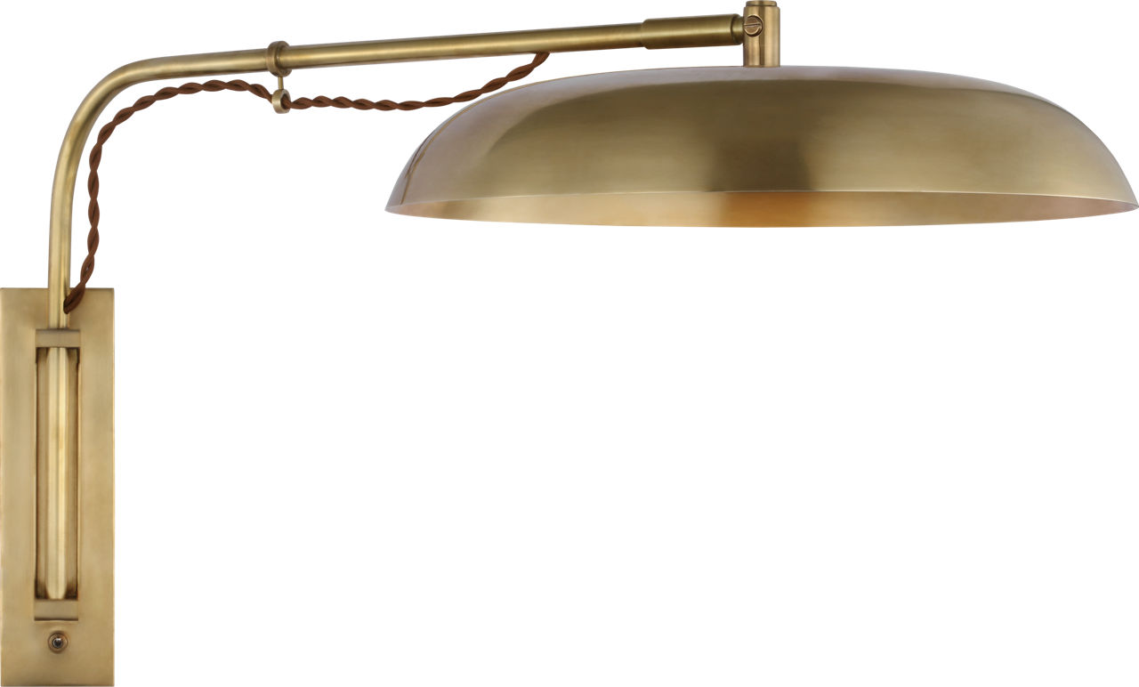 Cyrus Medium Articulating Wall Light in Hand-Rubbed Antique Brass with White Glass