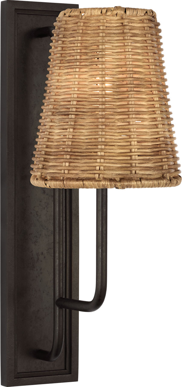 Rui Sconce in Aged Iron with Natural Wicker Shade