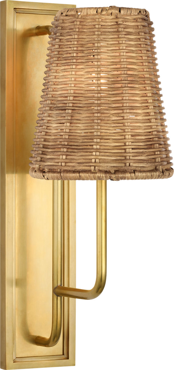 Rui Sconce in Hand-Rubbed Antique Brass with Natural Wicker Shade