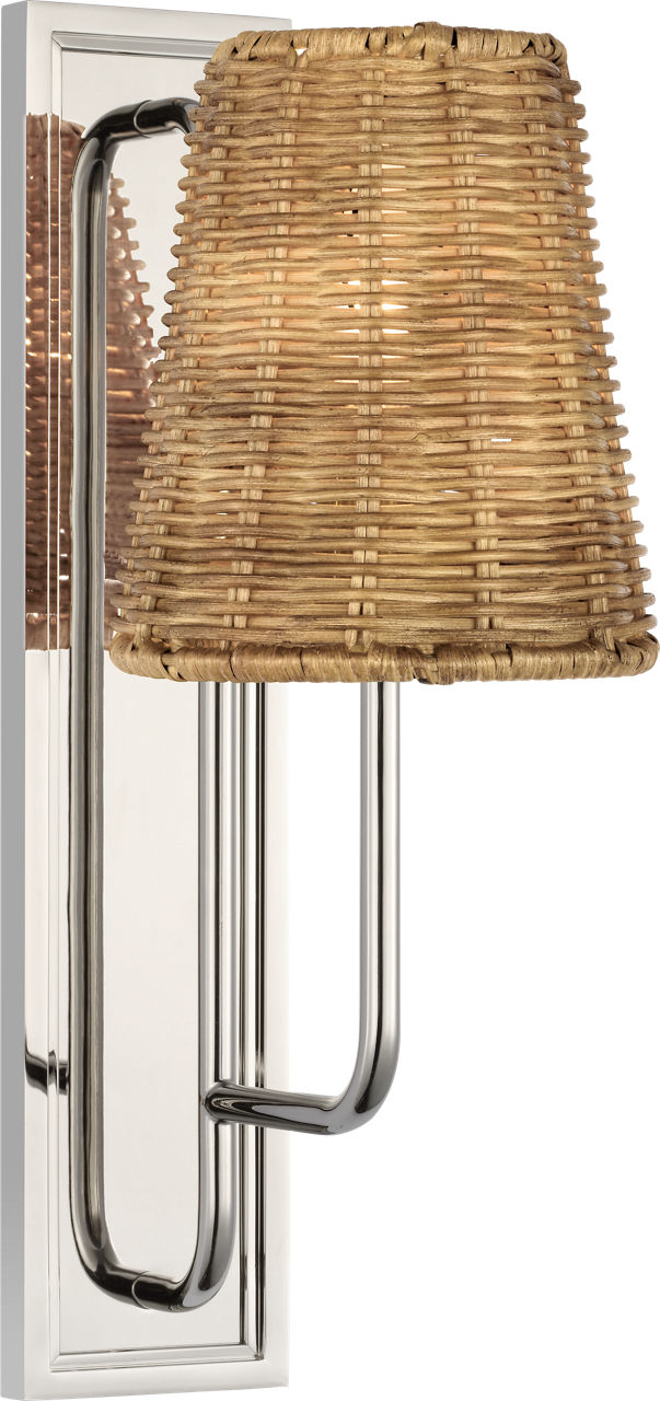 Rui Sconce in Polished Nickel with Natural Wicker Shade