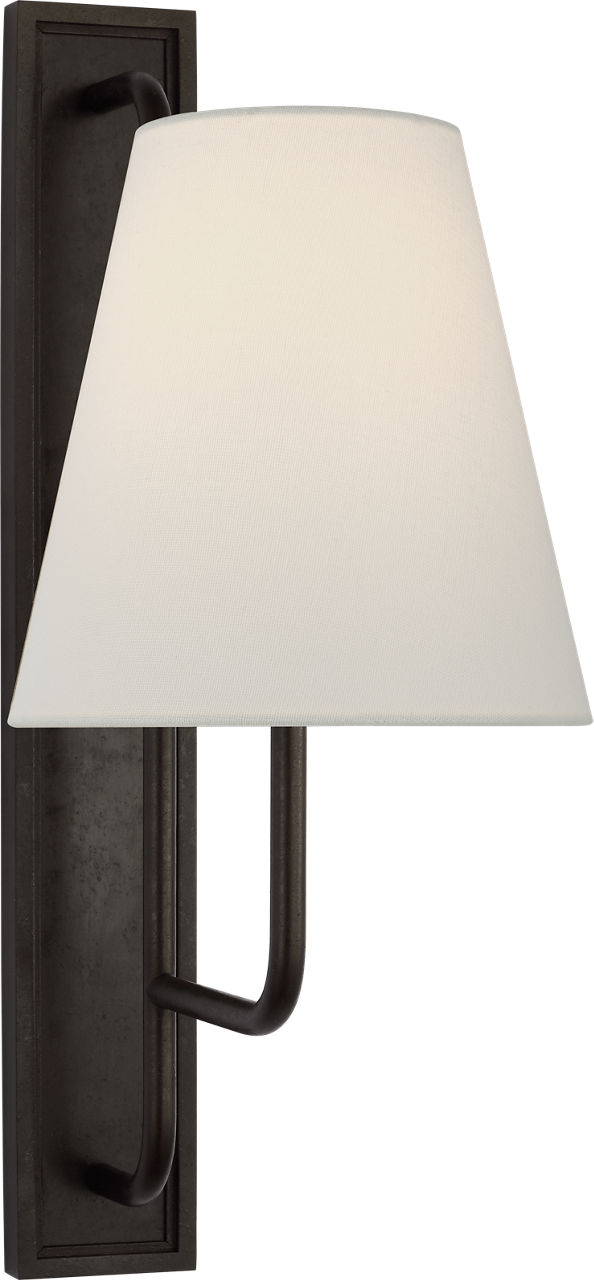 Rui Tall Sconce in Aged Iron with Linen Shade