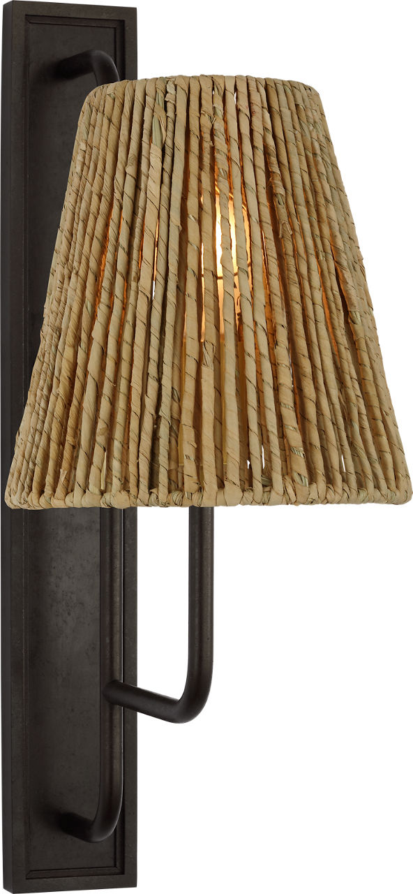 Rui Tall Sconce in Aged Iron with Natural Abaca Shade