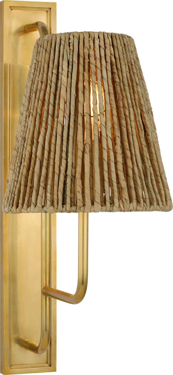 Rui Tall Sconce in Hand-Rubbed Antique Brass with Natural Abaca Shade