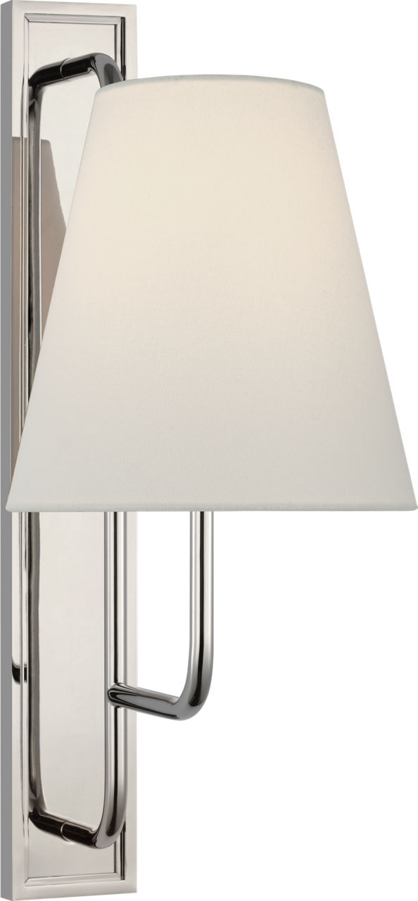 Rui Tall Sconce in Polished Nickel with Linen Shade