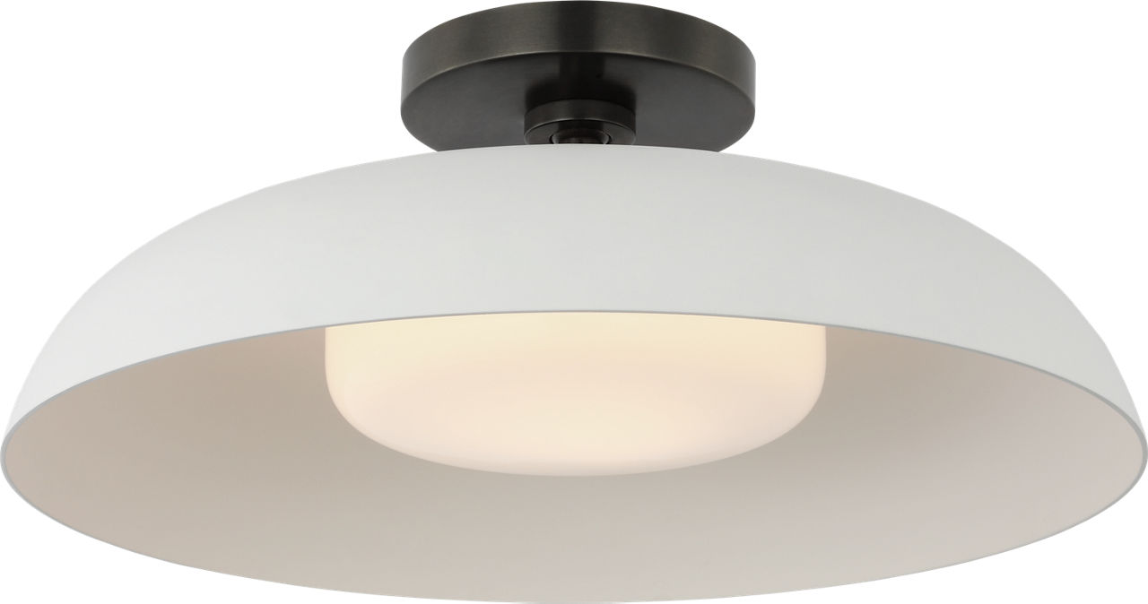 Cyrus 16" Flush Mount in Bronze and White with White Glass