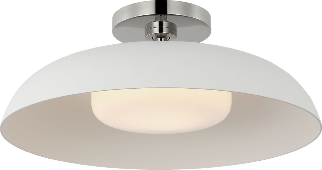 Cyrus 16" Flush Mount in Polished Nickel and White with White Glass