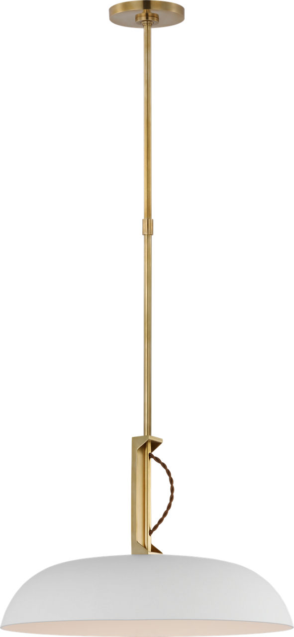 Cyrus 19" Pendant in Hand-Rubbed Antique Brass and White with White Glass