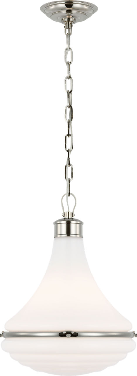 Wesley 15" Pendant in Polished Nickel with White Glass