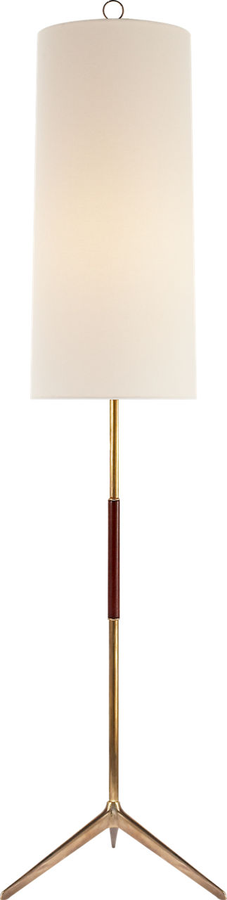 Frankfort Floor Lamp in Hand-Rubbed Antique Brass with Mahogany Accents and Linen Shade