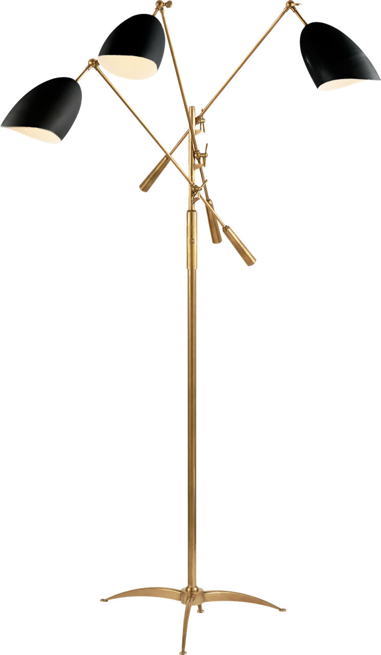 Sommerard Triple Arm Floor Lamp in Hand-Rubbed Antique Brass with Black