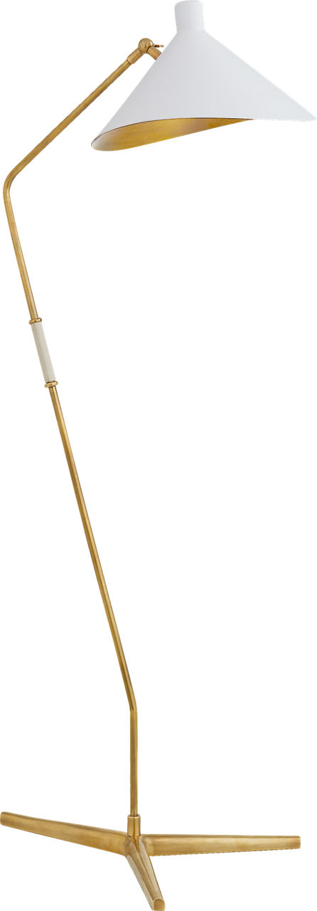 Mayotte Large Offset Floor Lamp in Hand-Rubbed Antique Brass with White Shade