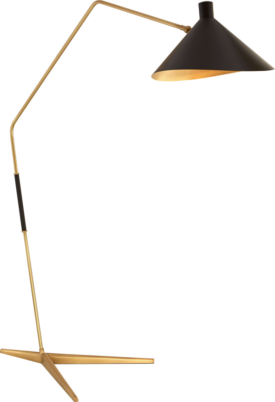 Mayotte Grande Arc Floor Lamp in Hand-Rubbed Antique Brass with Black Shade
