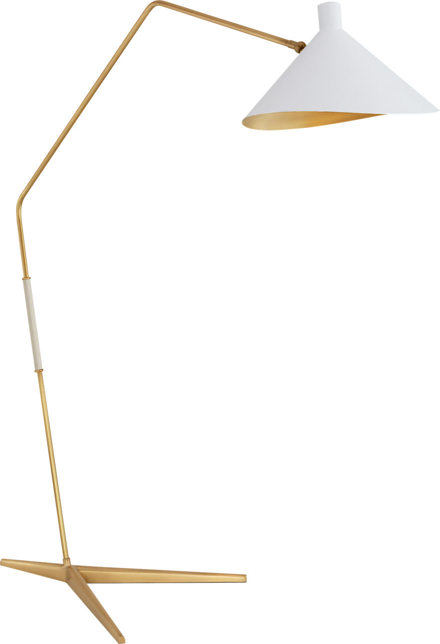 Mayotte Grande Arc Floor Lamp in Hand-Rubbed Antique Brass with White Shade