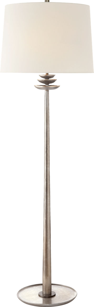 Beaumont Floor Lamp in Burnished Silver Leaf with Linen Shade