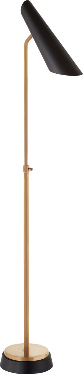 Franca Adjustable Floor Lamp in Hand-Rubbed Antique Brass with Black Shade