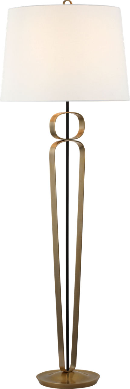 Valda Large Floor Lamp in Hand-Rubbed Antique Brass and Matte Black with Linen Shade