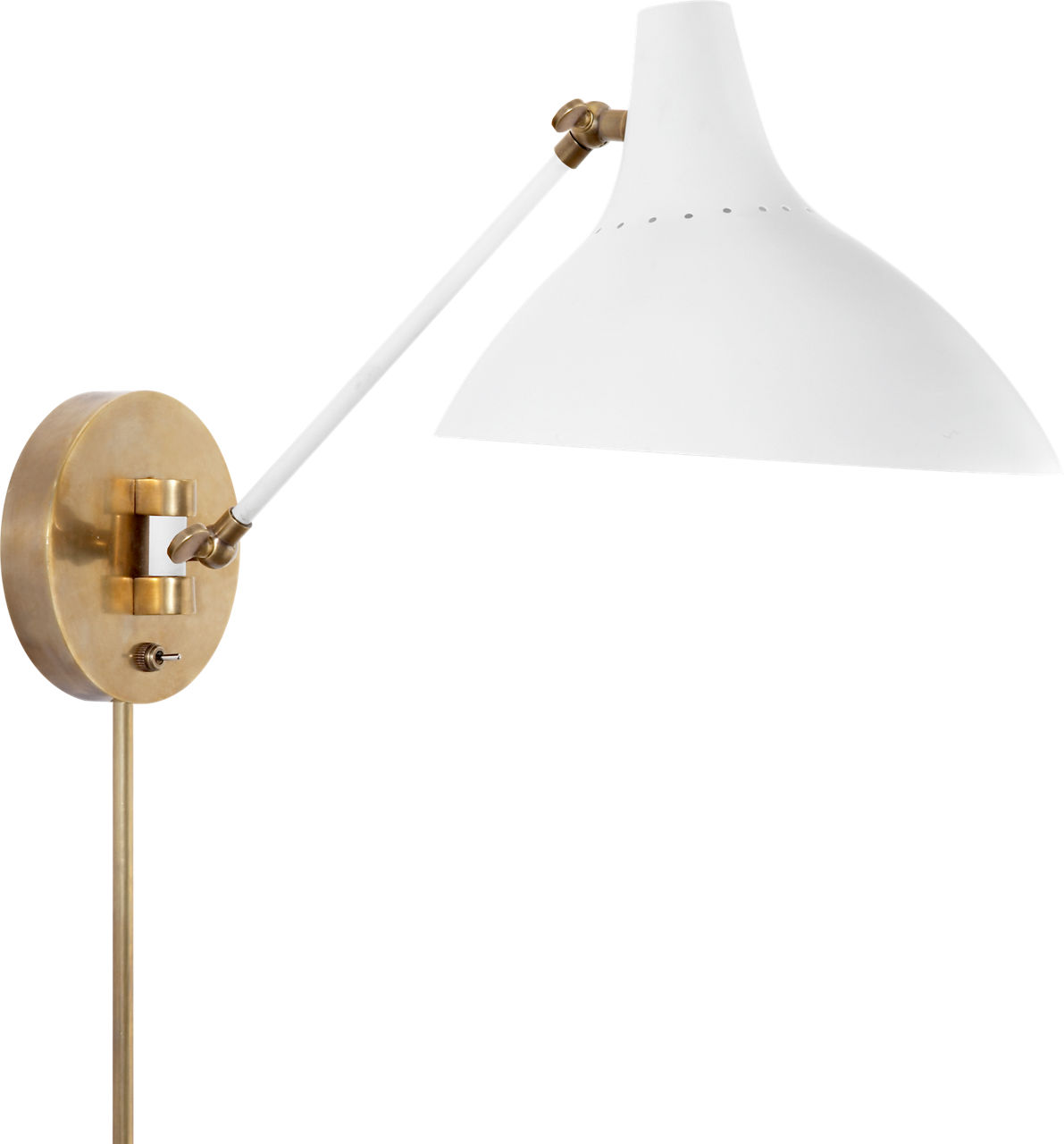 Charlton Wall Light in White and Hand-Rubbed Antique Brass