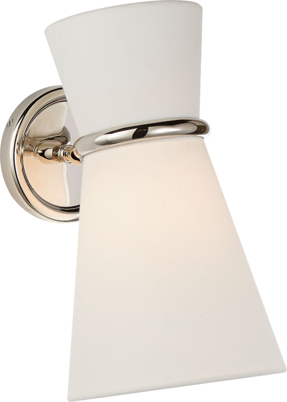 Clarkson Small Single Pivoting Sconce in Polished Nickel with Linen Shade
