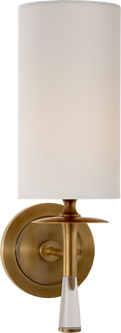 Drunmore Single Sconce in Hand-Rubbed Antique Brass and Crystal with Linen Shade