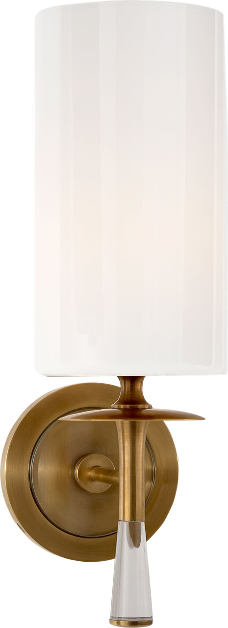 Drunmore Single Sconce in Hand-Rubbed Antique Brass and Crystal with White Glass Shade