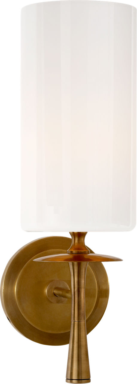 Drunmore Single Sconce in Hand-Rubbed Antique Brass with White Glass Shade