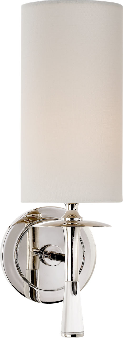 Drunmore Single Sconce in Polished Nickel and Crystal with Linen Shade