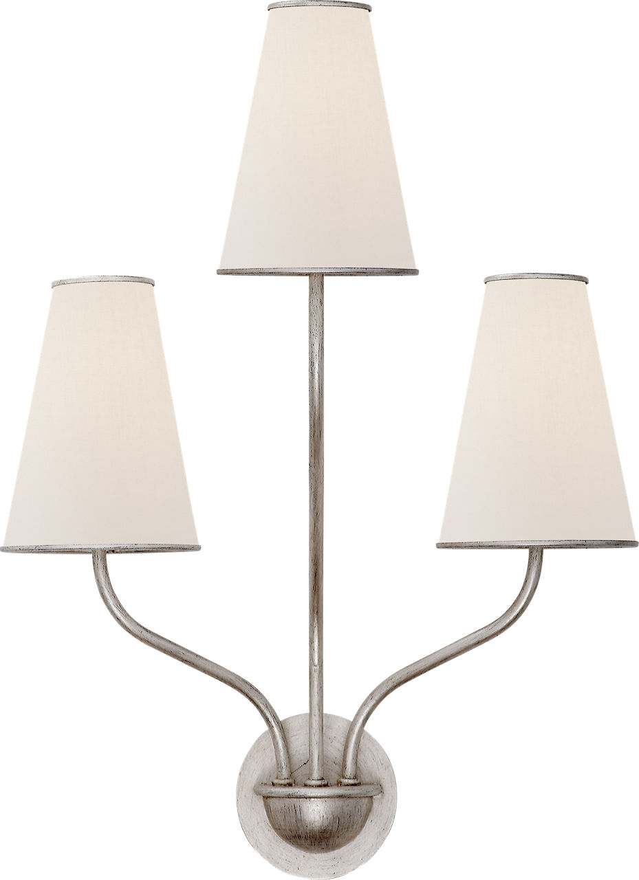 Montreuil Small Wall Sconce in Burnished Silver Leaf with Linen Shades