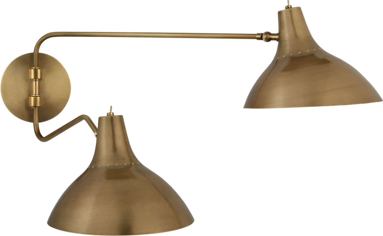 Charlton Medium Double Wall Light in Hand-Rubbed Antique Brass
