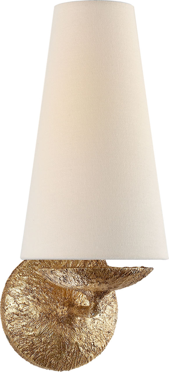 Fontaine Single Sconce in Gilded Plaster with Linen Shade