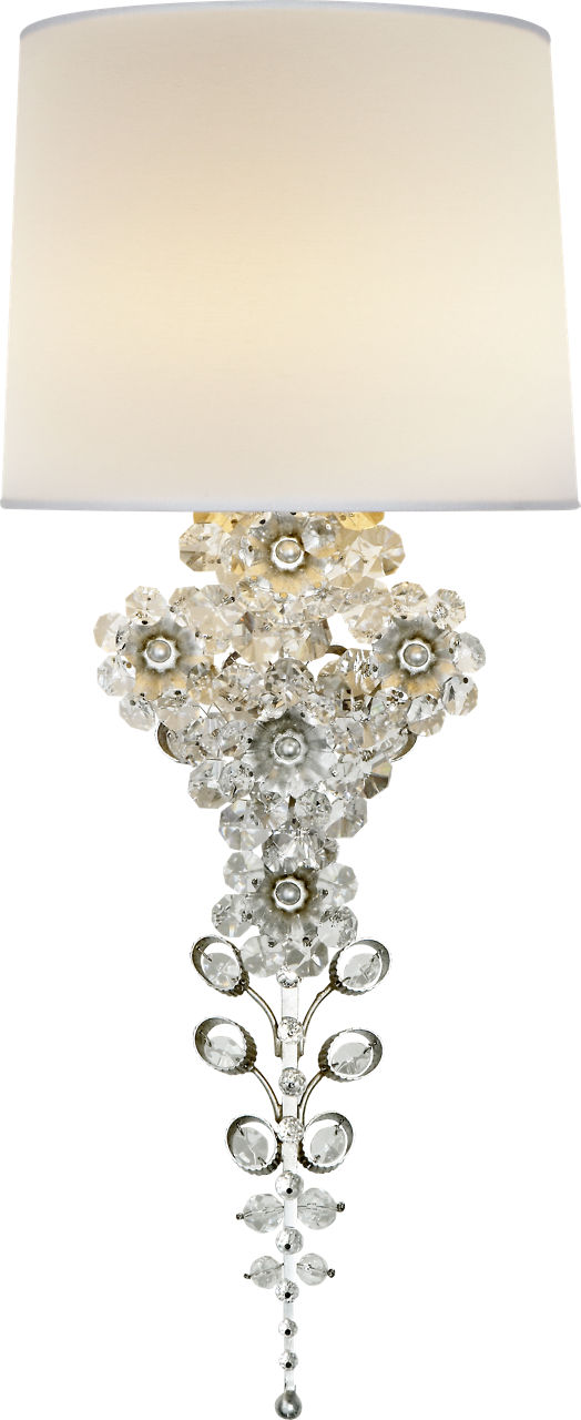 Claret Tail Sconce in Burnished Silver Leaf with Linen Shade