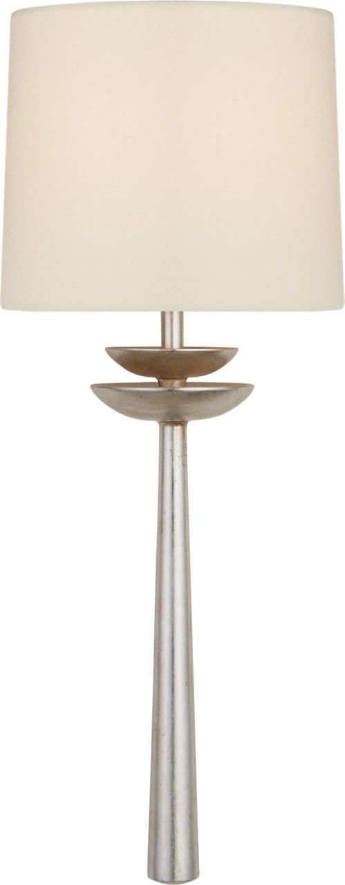 Beaumont Medium Tail Sconce in Burnished Silver Leaf with Linen Shade