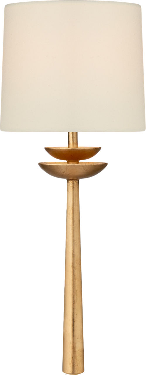 Beaumont Medium Tail Sconce in Gild with Linen Shade
