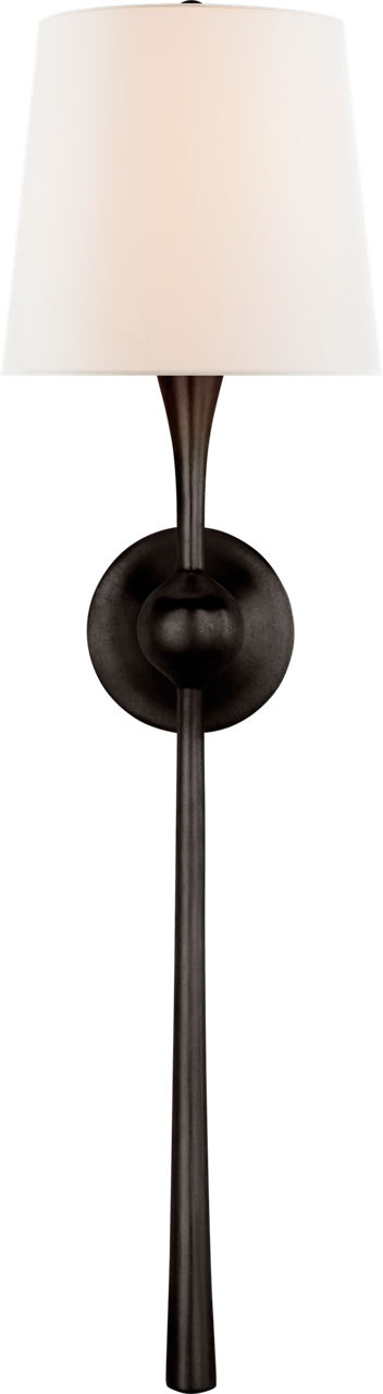 Dover Large Tail Sconce in Aged Iron with Linen Shade