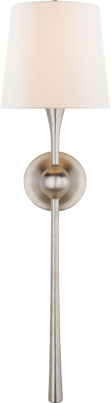 Dover Large Tail Sconce in Burnished Silver Leaf with Linen Shade