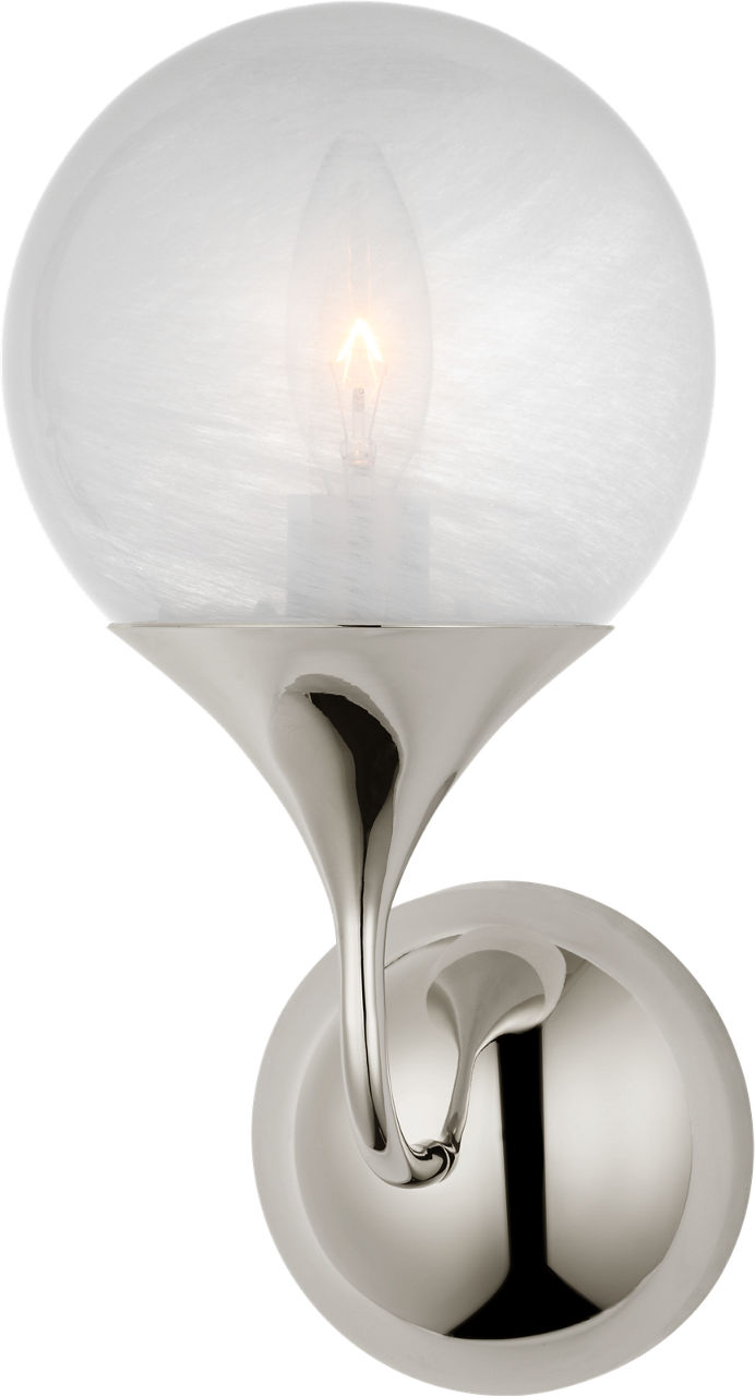 Cristol Small Single Sconce in Polished Nickel with White Glass