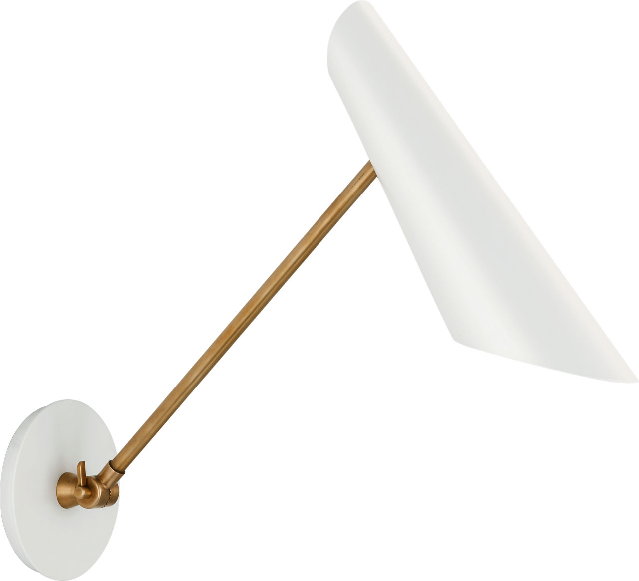 Franca Single Library Wall Light in Hand-Rubbed Antique Brass with White Shade