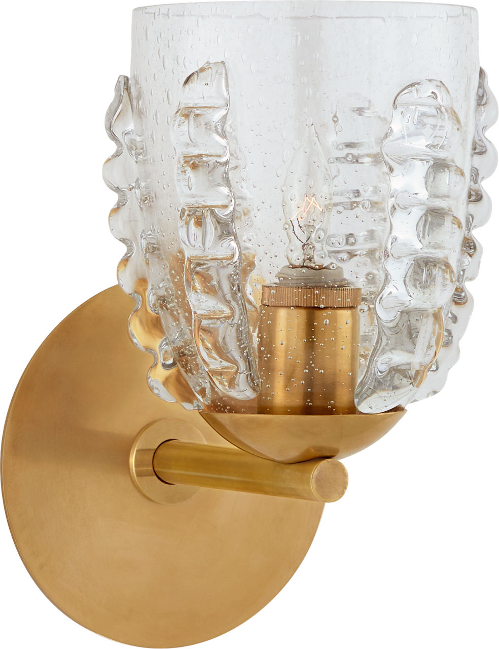 Gisela Single Sconce in Hand-Rubbed Antique Brass with Seeded Glass