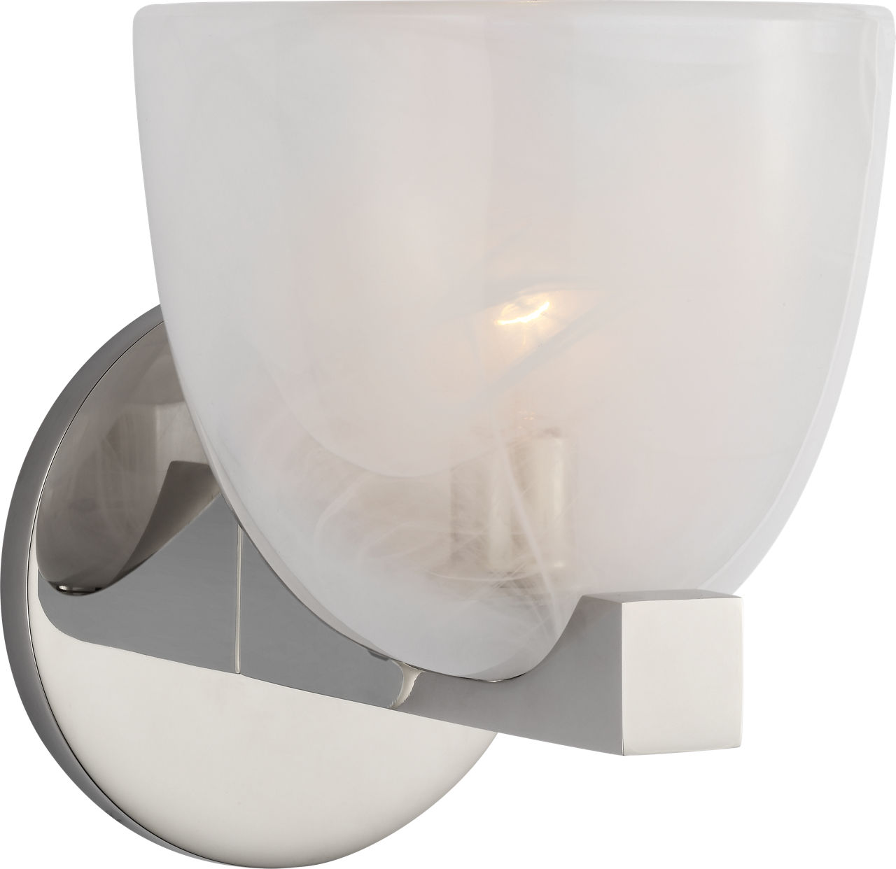 Carola Single Sconce in Polished Nickel with White Strie Glass