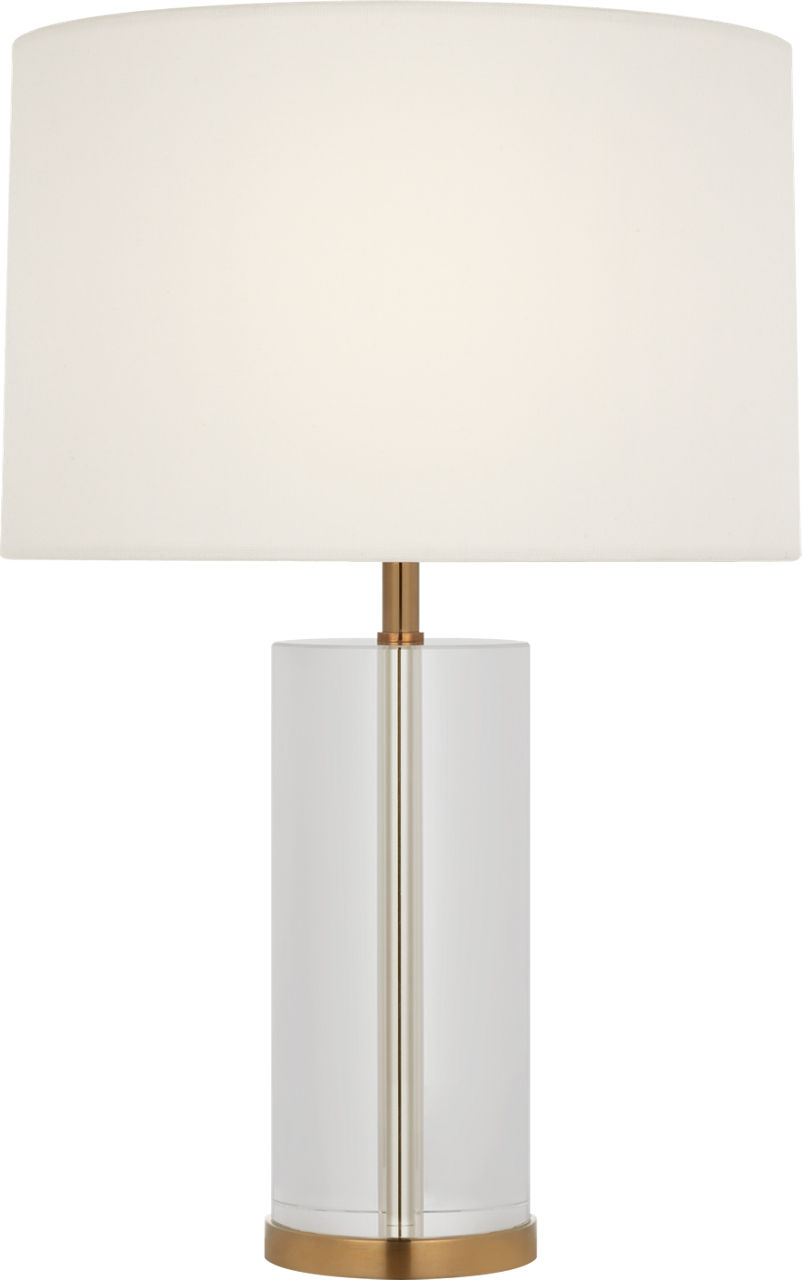 Lineham 16" Cordless Accent Lamp in Crystal and Hand-Rubbed Antique Brass with Linen Shade