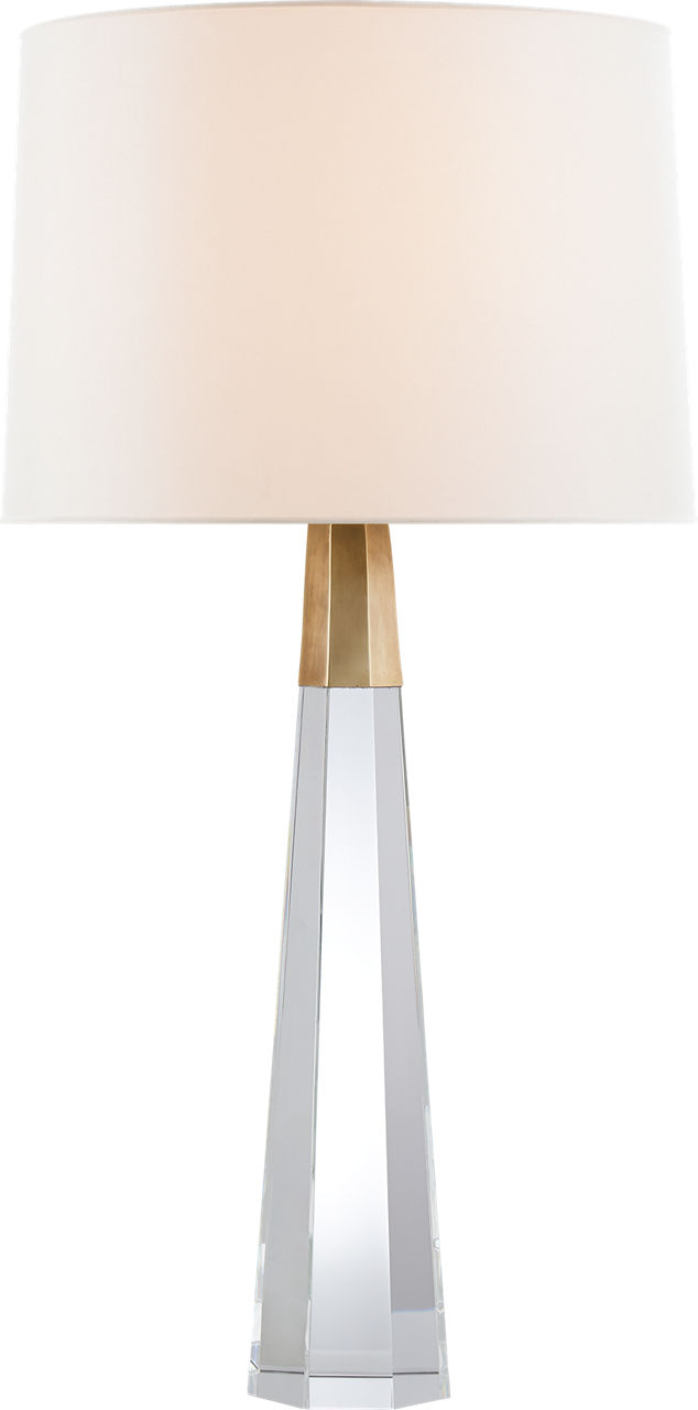 Olsen Table Lamp in Crystal and Hand-Rubbed Antique Brass with Linen Shade