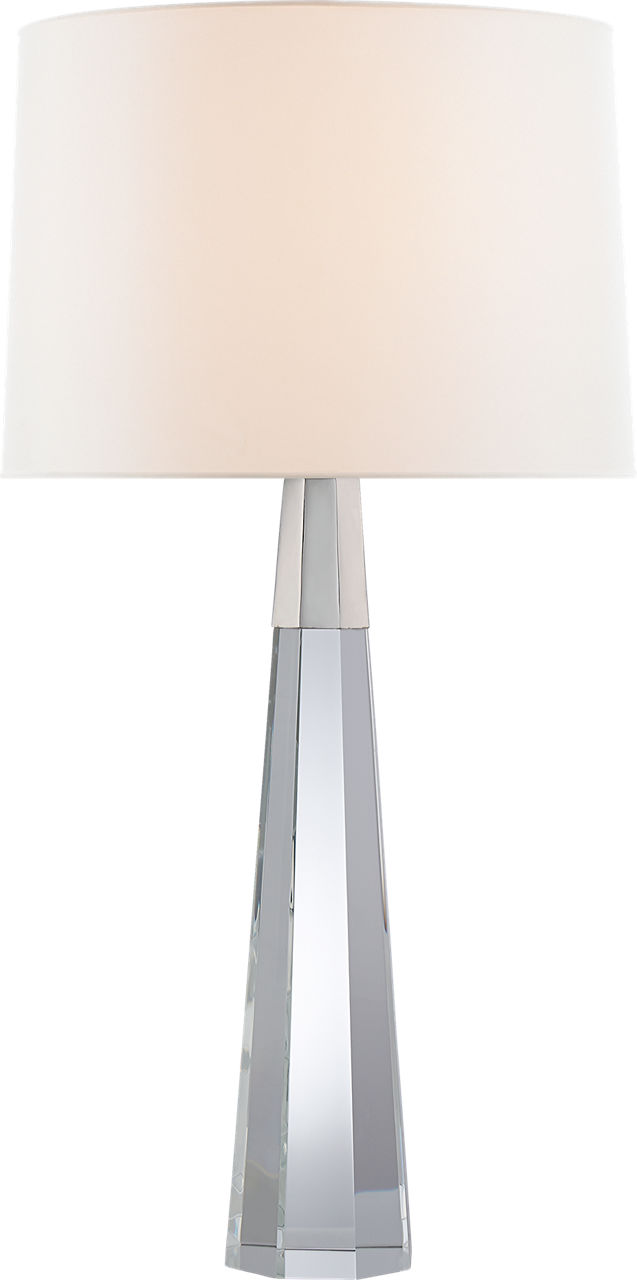 Olsen Table Lamp in Crystal and Polished Nickel with Linen Shade