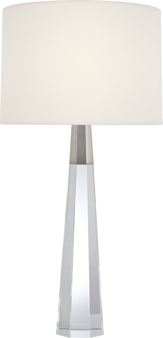 Olsen Cordless Table Lamp in Crystal and Polished Nickel with Linen Shade
