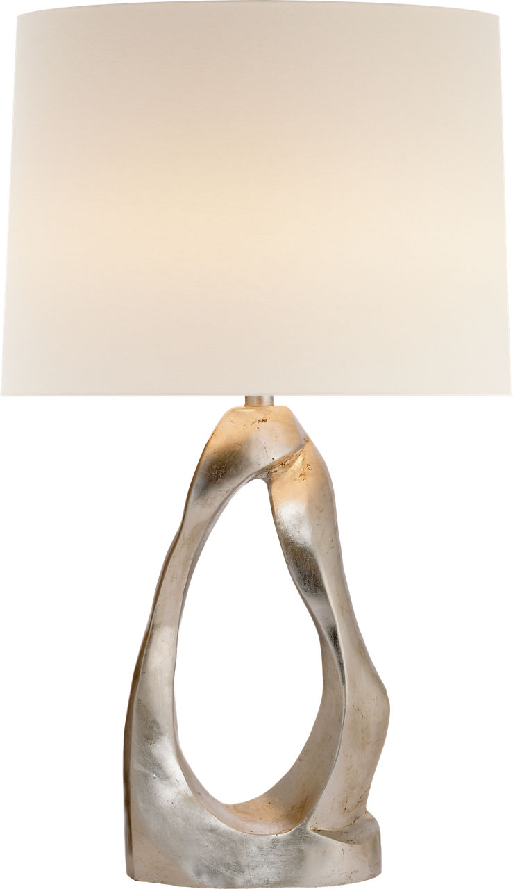 Cannes Table Lamp in Burnished Silver Leaf with Linen Shade