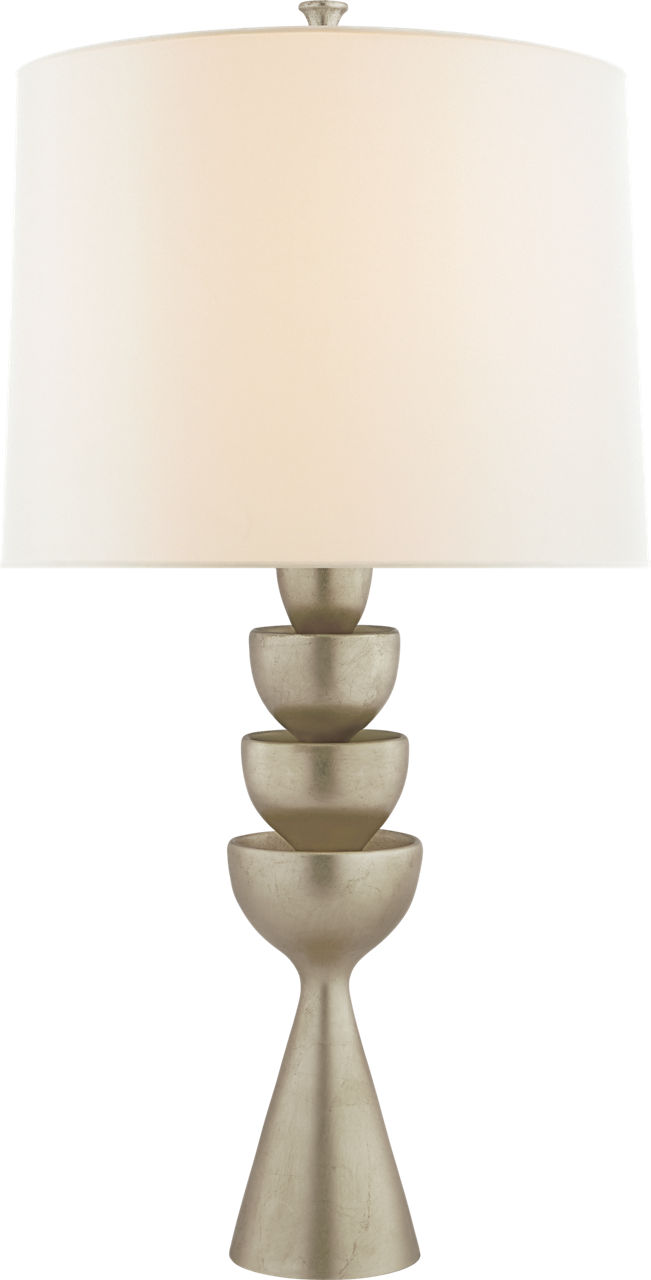 Veranna Large Table Lamp in Burnished Silver Leaf with Linen Shade