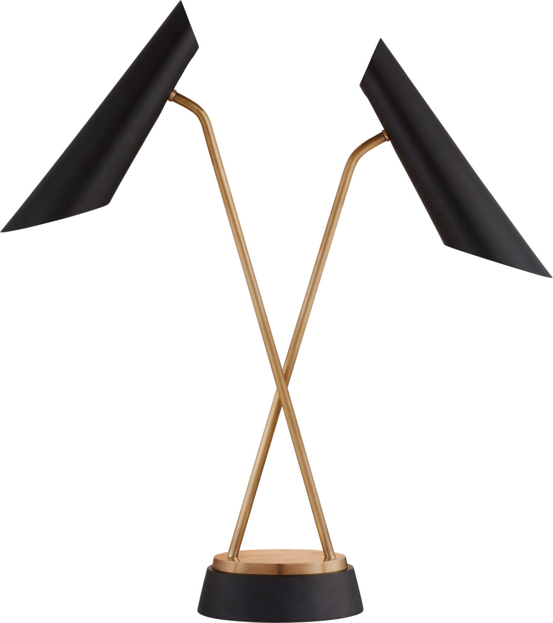 Franca Double Pivoting Task Lamp in Hand-Rubbed Antique Brass with Black Shades