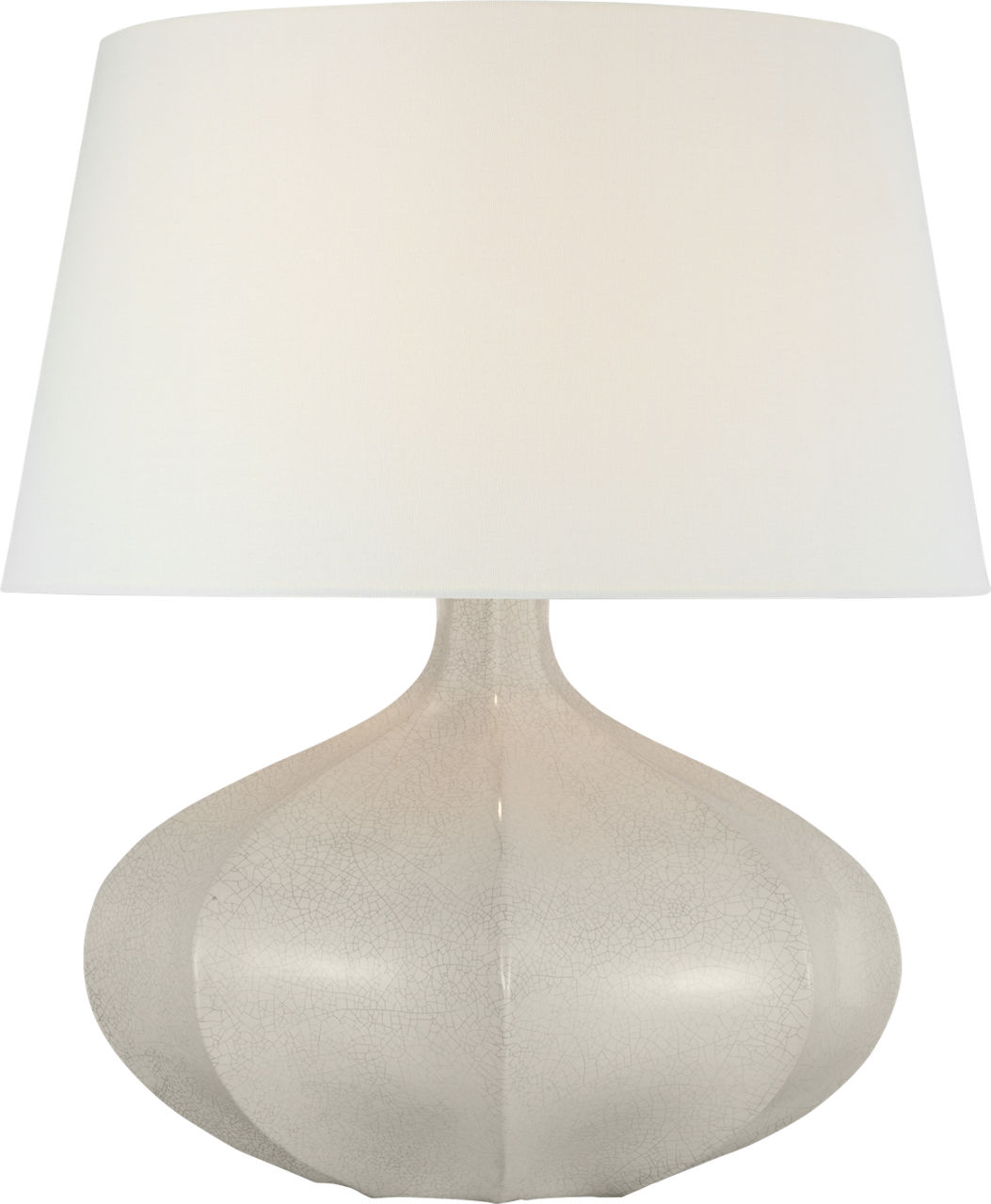 Rana Medium Wide Table Lamp in Bone Craquelure with Linen Shade